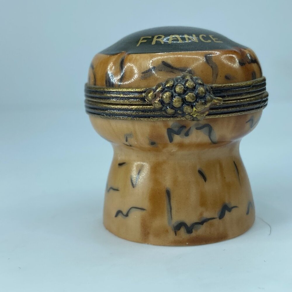 Limoges Porcelain Champagne Cork Pill Box FRANCE A25